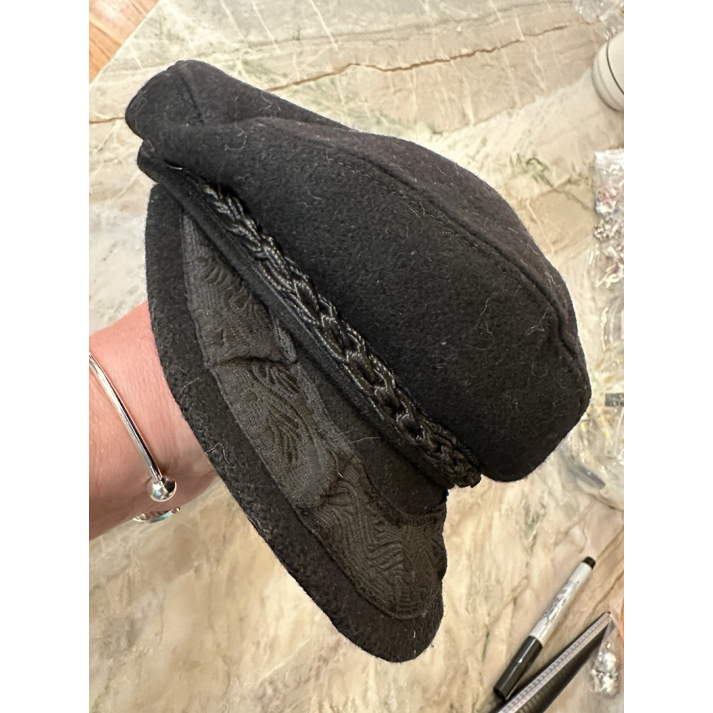 Vintage Aegean Greek Fisherman Cap Authentic Black Wool Blend Men Size 58, 7 1/4